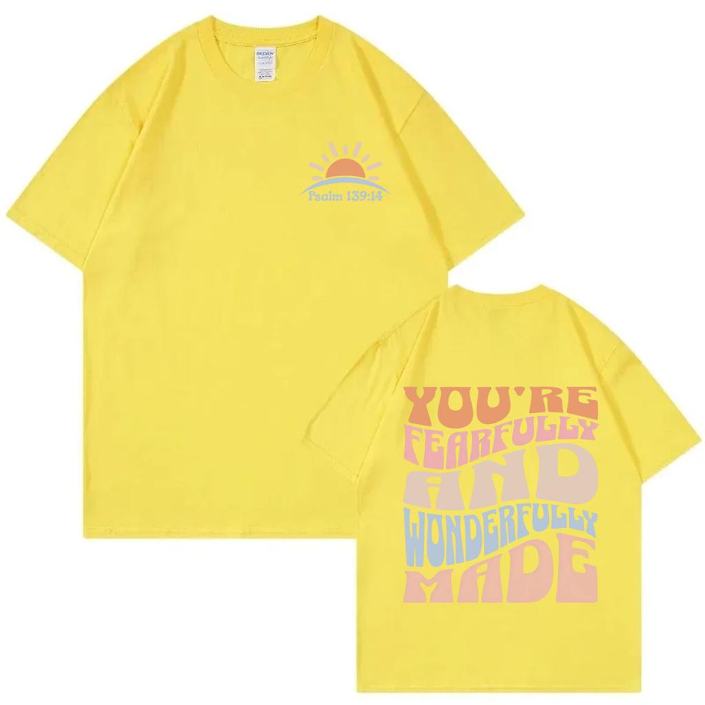 Youre Fearfully and Wonderfully Made Christian Bible Verse Tshirt Casual Fashion Loose T Shirt Unisex Summer Cotton Tshirts