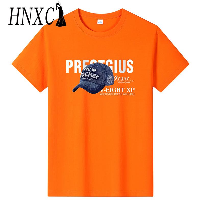 HNXC Kortermet t-skjorte i bomull for menn mote løs halvermet skjorte med trykt medfølende skjorte