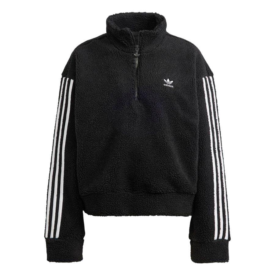 Adidas Originals Trefoil Logo Embroidered Striped Half-Zip Jacket Women Jackets Black HM2128