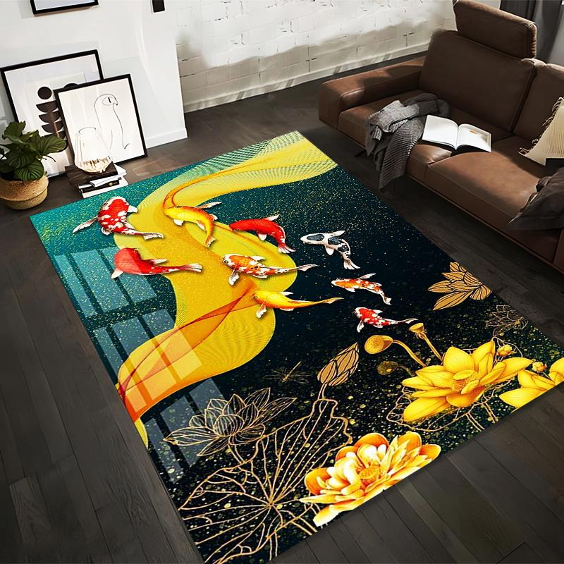 

Koi Fish and Lotus Pattern Carpet in Vibrant Yellow and Blue Tones Suitable for use as an anti-slip for living room bedroom sofas 40x60cm( 15x23in )