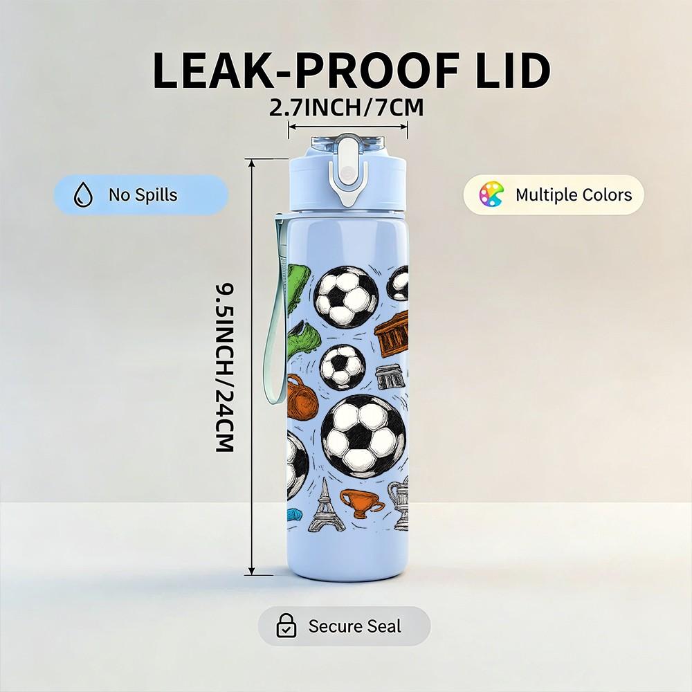 1PC Mixed Soccer Ball Seamless Print 750ml Color Plastic Sports Water Bottle Leakproof Flip Straw Lid Suitable for Sports Office Home Use
