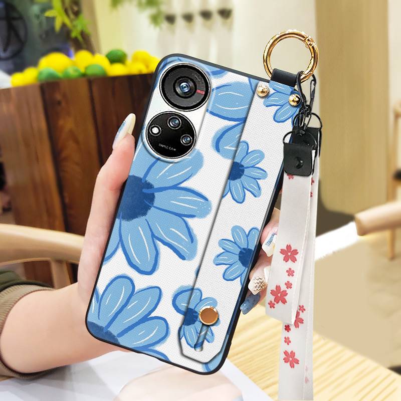 Anti-dust Wristband Phone Case For ZTE Blade V40S/Axon40 SE Flower Durable Fashion Design Ring Back Cover Silicone