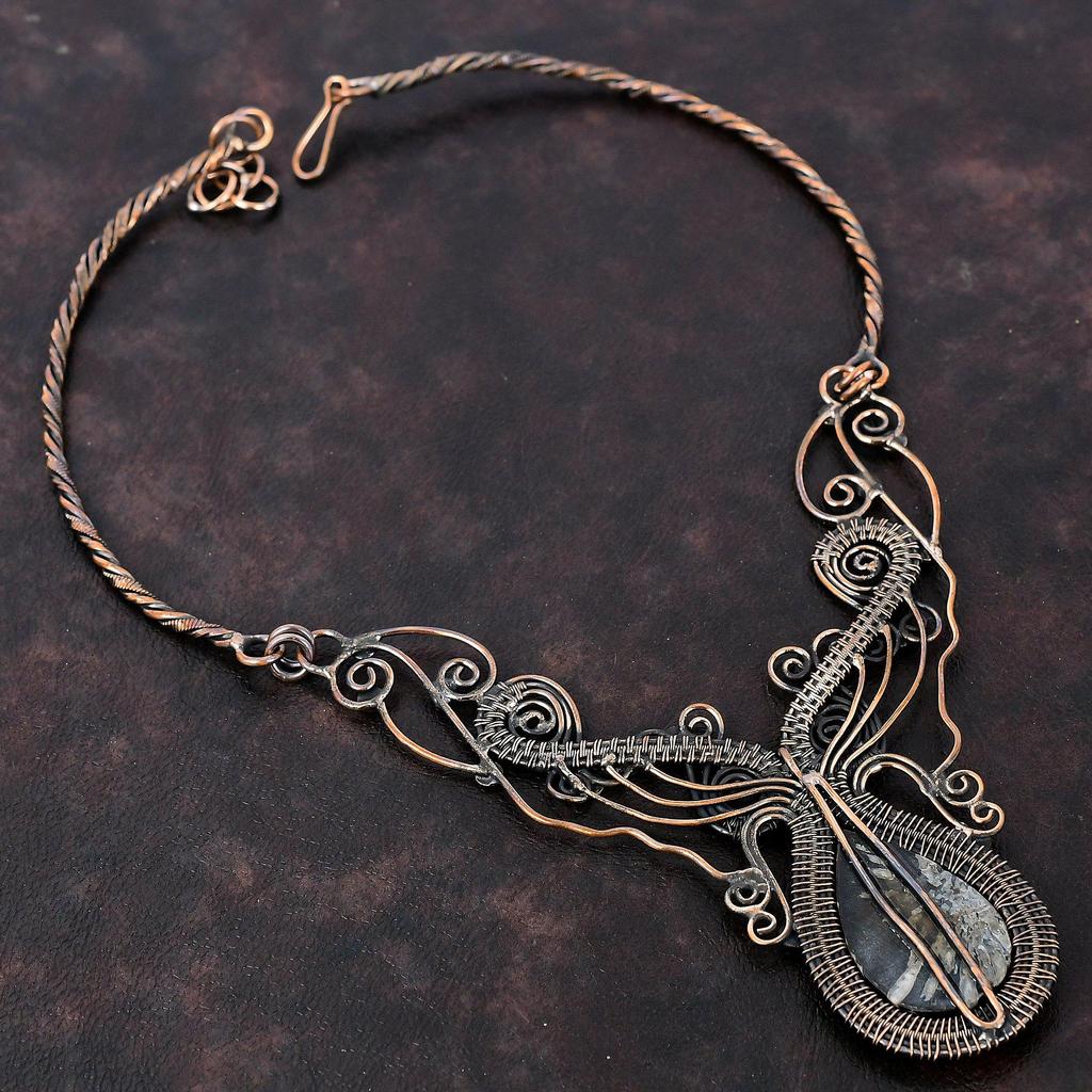 Chrysanthemum Necklace Copper Wire Wrapped Necklace Adjustable Necklace Chrysanthemum Copper Jewelry Handmade Gemstone Necklace Wedding Gift