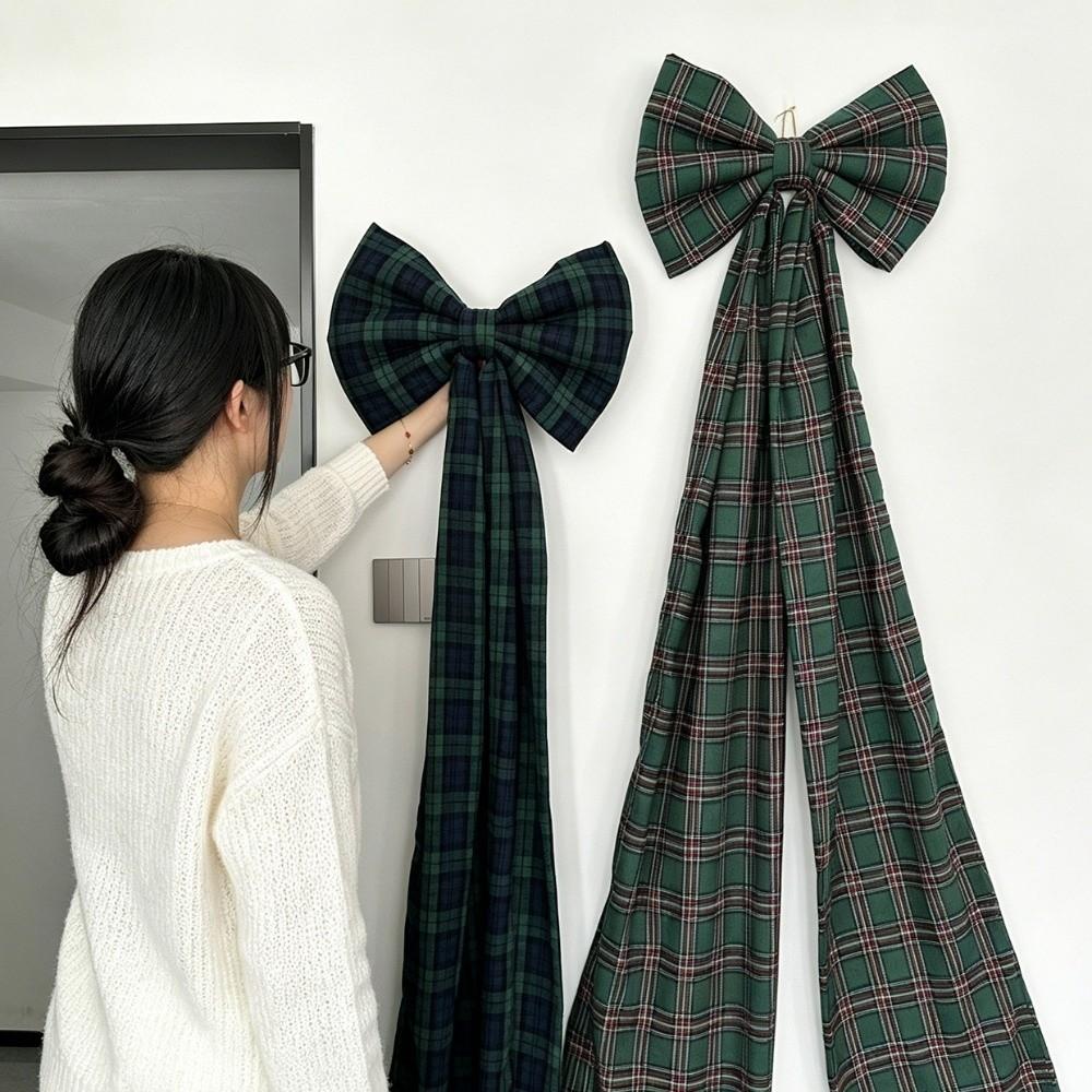 Plaid Xmas Tree Topper Bows 40x160cm Giant Ribbon Bowknot Festive Home Decor