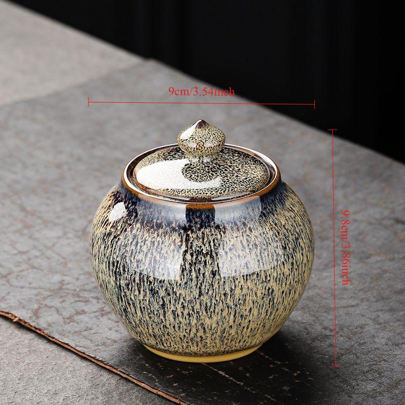 Painted Texture Tea Canister Sealed Ceramic Tea Caddy Storage Jar with Lid Coffee Table Desk Decoration General Jar Candy Can