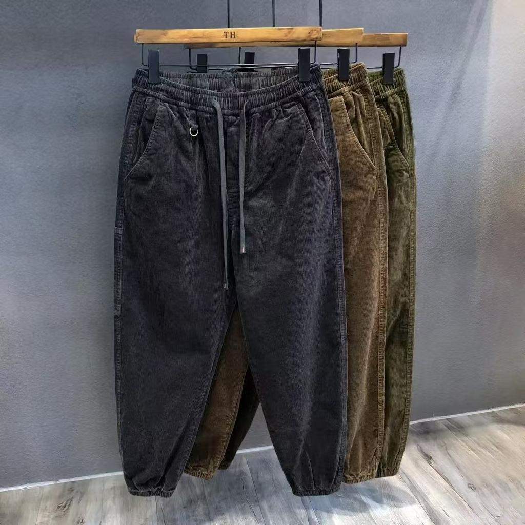Herren Winter Retro Cordhose Lässig mit Fleece Futter, Bündchen, Elastischer Bund, Locker Geschnitten Arbeitskleidung Hose, Herbst Einzelstück Hose