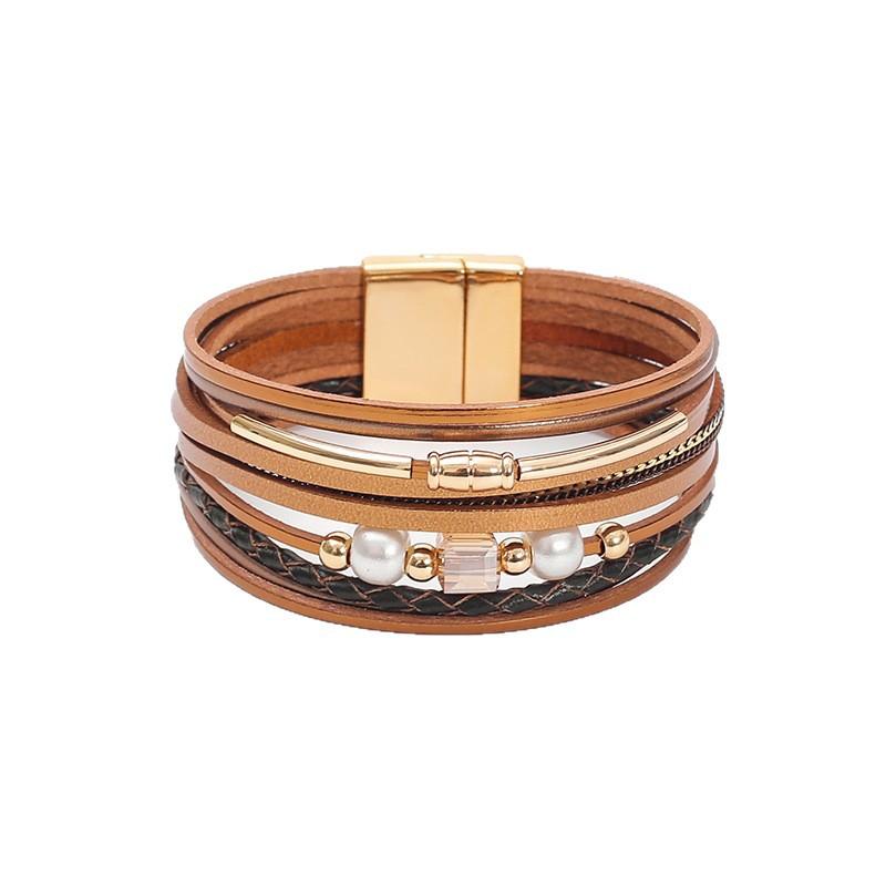 Multilayer Leather Bracelet for Women Boho Wide Wrap Bangle Jewelry Gifts