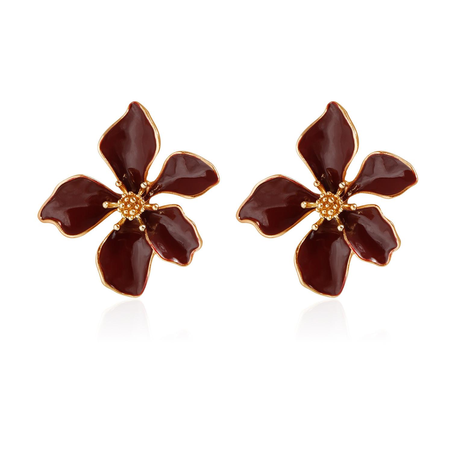 

Personality Temperament Petal Drop Glaze Stud Earrings ins Colorful Stems Earrings