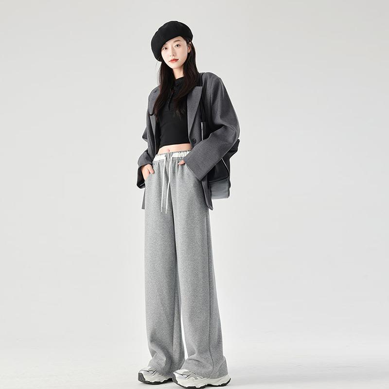 Damen Jogginghose mit weitem Bein, lockere, sportliche Freizeithose, Frühling, Herbst, Kordelzug, modisches Design, Jogginghose, hohe Taille, elastische Sporthose