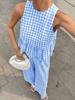 2026 Europe Casual Round Neck Sleeveless Ruffle Hem Top & High Waist Straight Long Pants