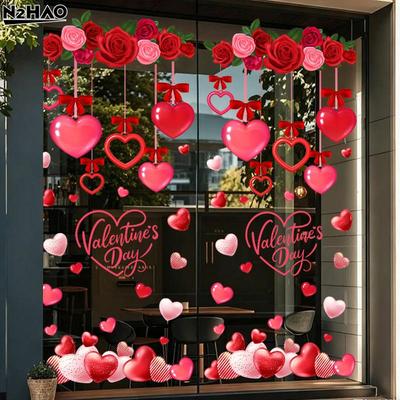 Romantic LOVE Valentine's Day Sweetheart Heart Balloon Stickers Window Stickers Convenience Store Glass Decoration Stickers