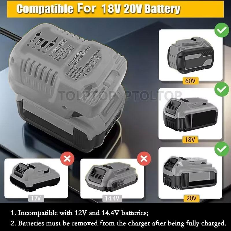 Vehicle Portable Charger for Makita for Dewalt for Milwaukee 18V Lithium Battery Cigarette Lighter Plug 2A Mini Compact Charger