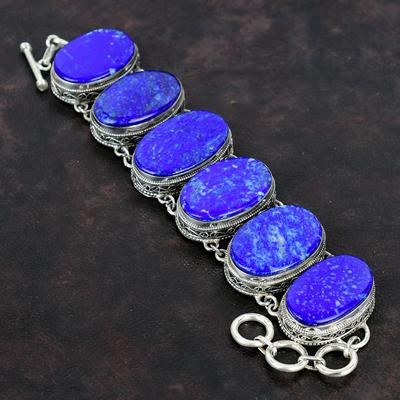 Bracelet en Pierre Lapis Lazuli Fait Main Bracelet Vintage Bracelet en Argent Sterling 925 Bracelet à Chaîne Réglable Bijou en Argent Cadeau Pour Elle