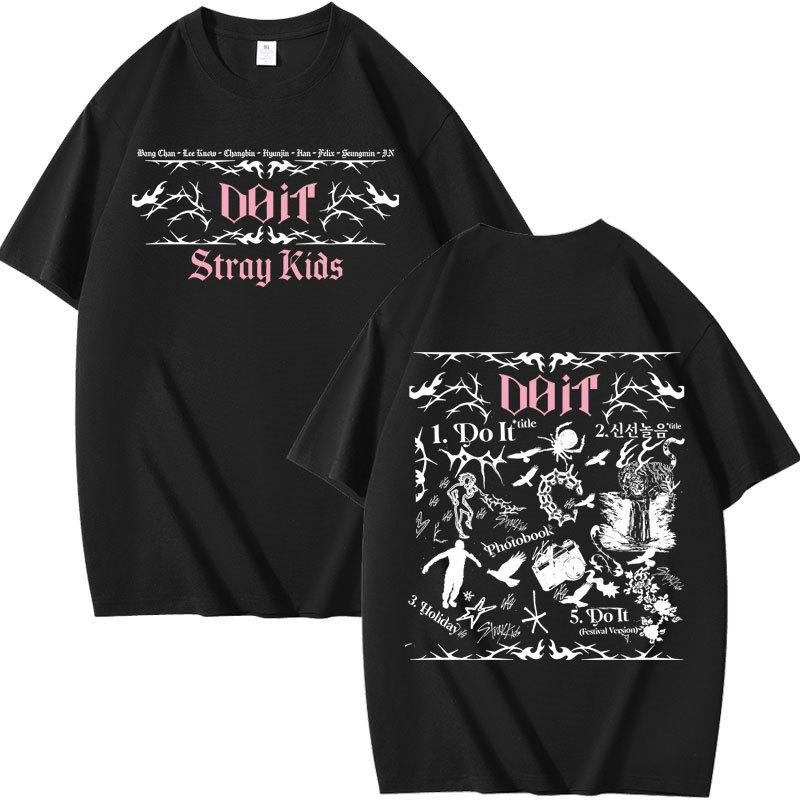 Stray Kids Do It Album T‑Shirt, Front Back Thorn Border Tracklist Graphic K‑pop Fan Short Sleeve Tee