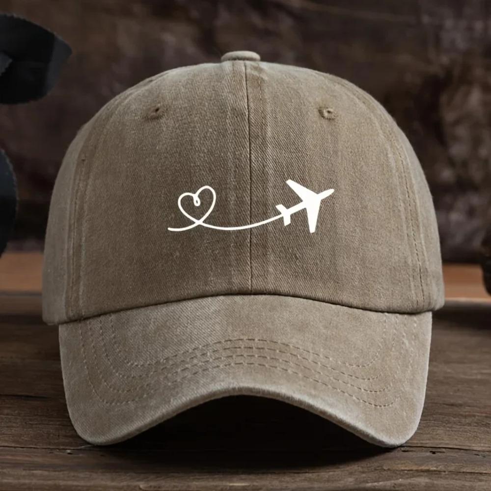 Unisex Love Heart Airplane Print Baseball Cap, Outdoor Sun Protection Fashionable All-Match Duckbill Hat, cotton