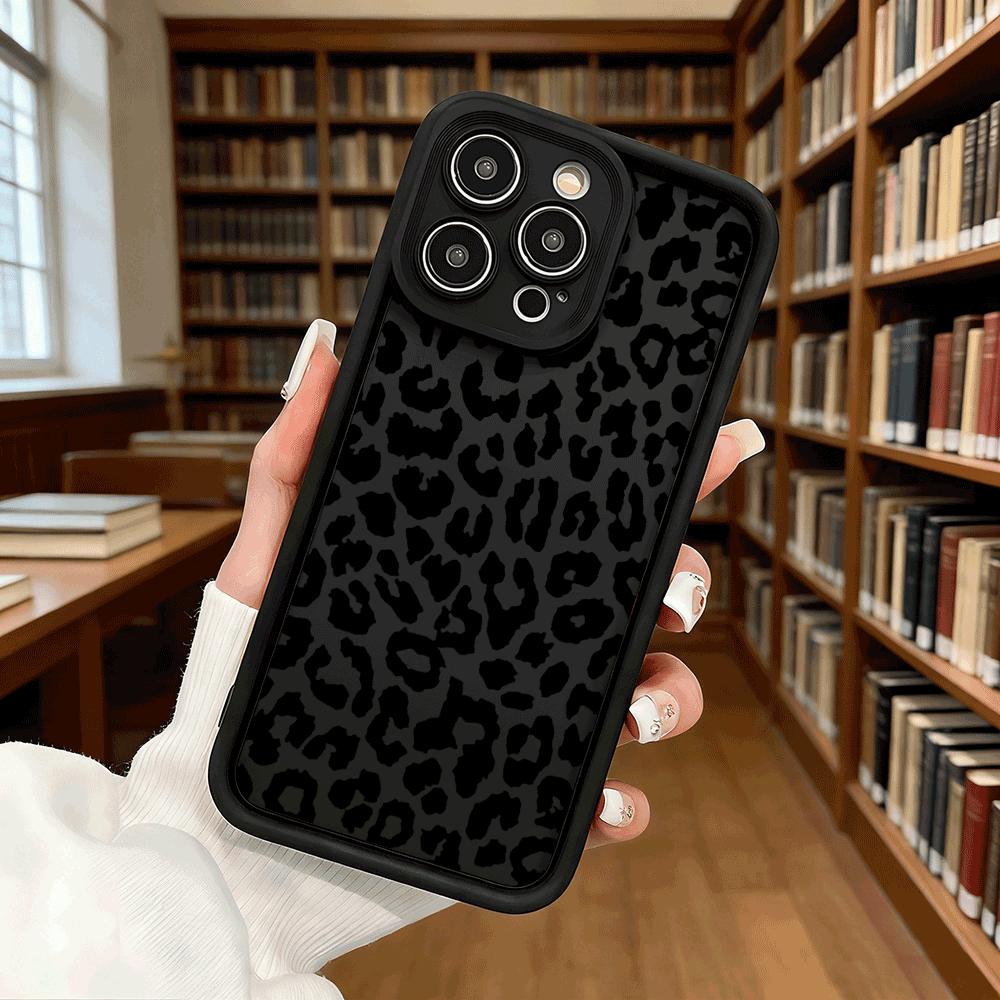 Black Leopard Print Pattern Soft TPU Phone Case for iPhone 17 16 15 14 13 12 11 Pro Max Plus Shockproof Anti-Slip Cover