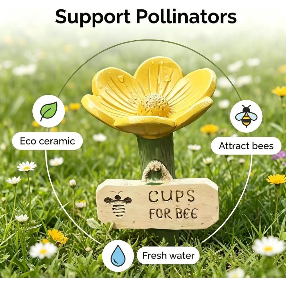Ceramic Bee Watering Station for Garden, Flower-Shaped Bee Cups with Textured Center, Outdoor Pollinator Water Bowl
