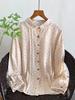 Sweet Japanese-Style Floral Lace Doll Collar Pleated Long-Sleeve Women's Shirt for Spring