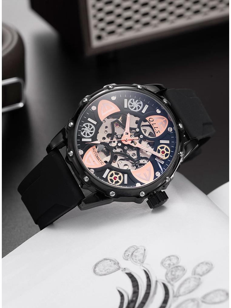 Kilo Time Men's Hollowed-Out Automatic Mechanical Watch with Wormhole Concept & Xenon Design—Stylish for Students