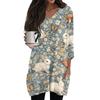 Womens Tops V-neck 3/4 Sleeve Blouses Casual Mid-length Shirts Fashion Print Tunic Tops With Pockets