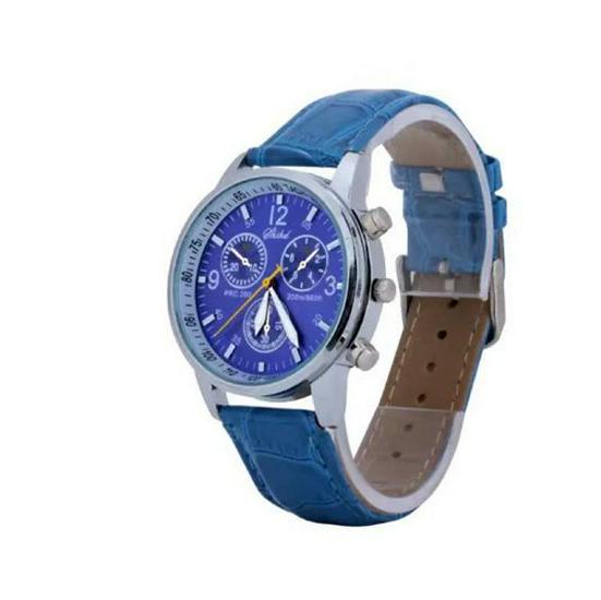 In-Stock Trendy Men s Fashionable Faux Three-Eye Leather Strap Quartz Watch 130