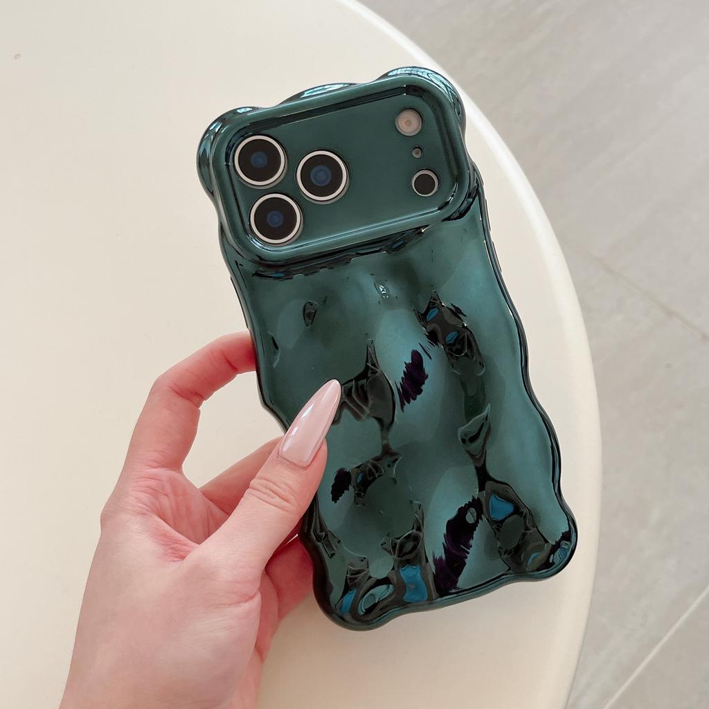 Luxury Wavy 3D Meteorite Plating Soft Case for iPhone 12 13 14 15 16 17 Pro Max Anti-Fall Full Protection Glitter Glossy Cover