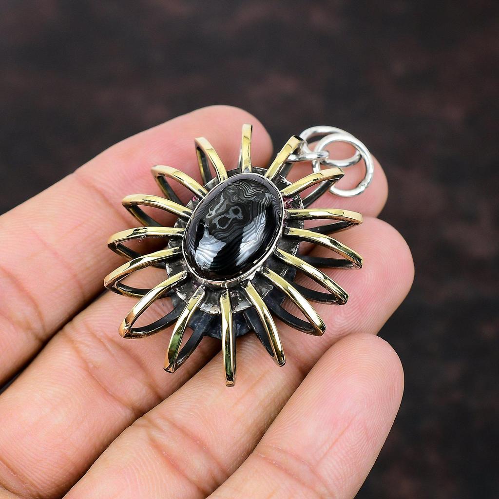 Psilomelane Pendant Handmade Jewelry 925 Sterling Silver Pendant Gemstone Jewelry 18K Gold Plated Pendant Cage Jewelry Anniversary For Gifts