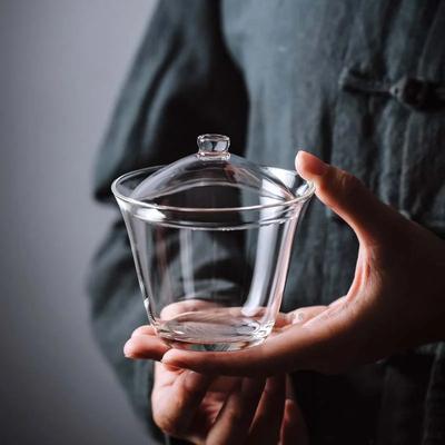 Transparente High-Borosilikatglas Gaiwan Teetasse Puer Teeschale Tassen Chawan Suppenterrine Chahai Kung Fu Chinesische Suppe mit Deckel