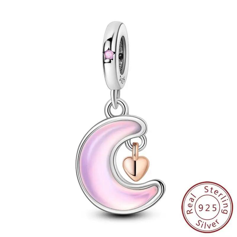 Copper Purple Heart Moon Planet Charm Pendant Beads Fit Charms Copper Original Bracelet For Women Jewelry