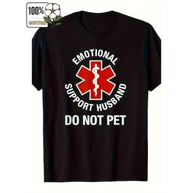 

European sizes Funny Don t Touch My Emotional Support Husband T-Shirt, Casual Fit, Crew Neck, Summer Tee for Men 3XL чорний