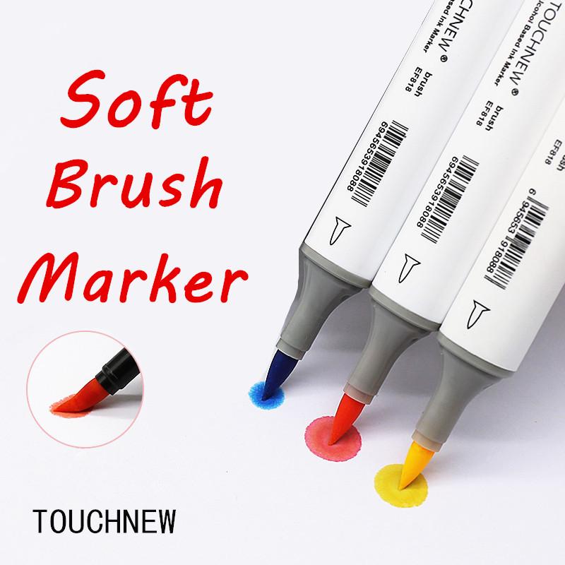 TOUCHNEW Art Markers Pen Set 1Pcs Sketch Soft Brush Alcohol Ink Dual Tips Professional Drawing Marker for Artists
