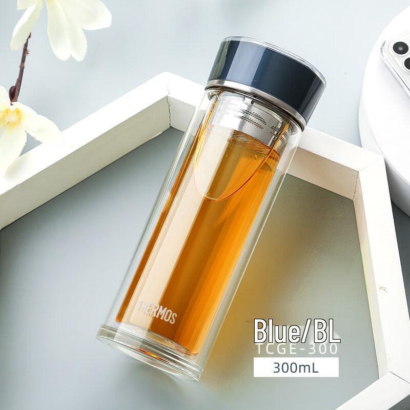 THERMOS 300 мл Стеклянный термостакан для чая с двойными стенками и инфузером синий