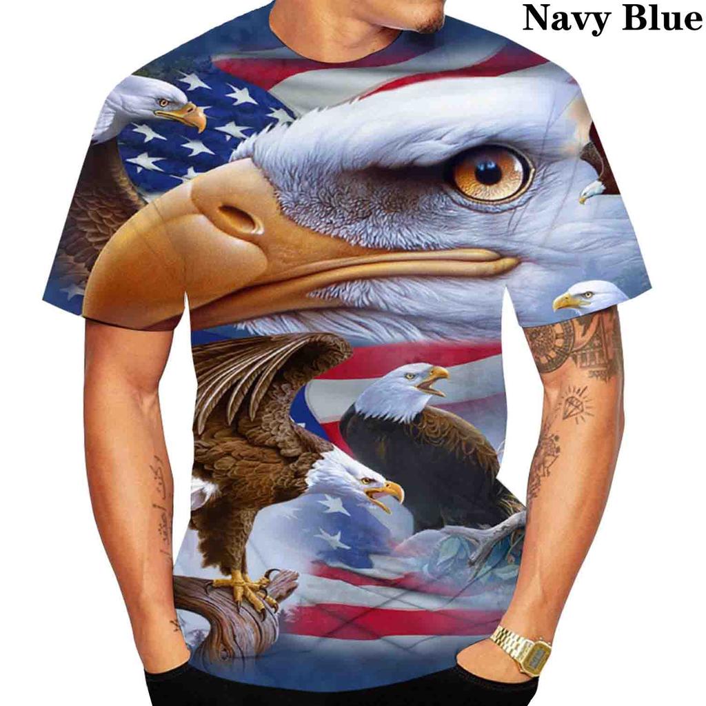 Modna koszulka męska z nadrukiem 3D Orła Luźna damska i męska Fajne letnie topy sportowe z krótkim rękawem