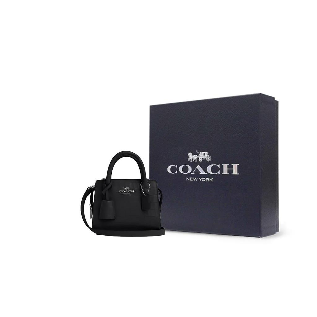 COACH Andrea Leather Shoulder Bag, Crossbody Bag, Handbag Mini Women's Silver & Black CR209-SVBK