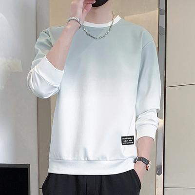Men's Gradient Crew Neck Sweatshirt - Casual Loose Fit Pullover with Side Patch Detail, Lightweight Soft Fabric for Streetwear and Daily Wear