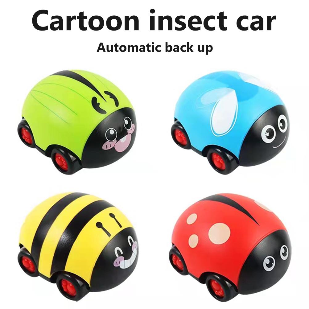 Tegneserie Insekt Friksjon Treghetsleketøybil for Barn Dobbeltsidige Trekk-tilbake-biler Leker med Lys Tidlig