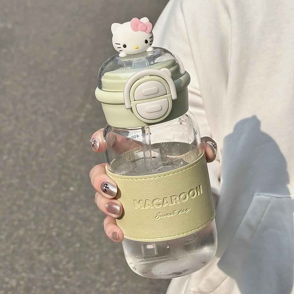 Double drink glass water cup for girls ins high value, temperature resistance and anti-scalding, cute light luxury, high-end feeling, cup with straw.