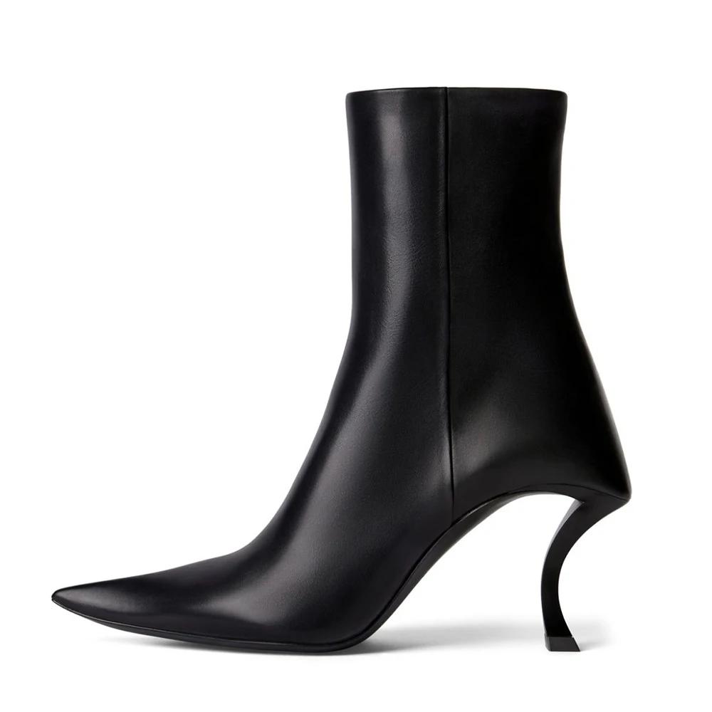 

Fashion 2025 Sexy Pointed Toe Women Boots Side Zipper Genuine Leather Ankle Boots Fashion Strange Style Heel Short Boots 35
