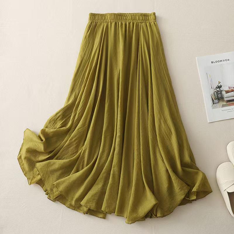 Plus Size Cotton Linen Midi Skirt - 42 Colors, Solid A-Line Style, 2 Yards Long.