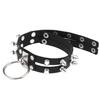 Double Line Rivet Spiked Choker, Cool Punk Hanging Ring Faux Leather Neckband
