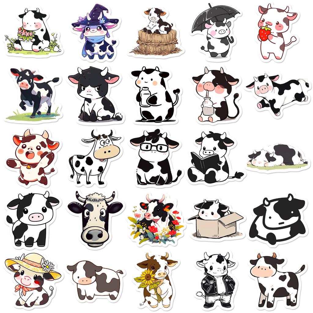 50 Cute Black and White Cow Stickers Cartoon Ins Style Creative Personality Expression Stickers Children's Stationery Stickers DIY