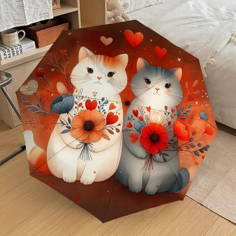 1pc cat flowers Automatic Open/Close Umbrella Compact Folding Umbrella with 8-Rib Shaft for Women/Men, Portable Travel Umbrella,1156S