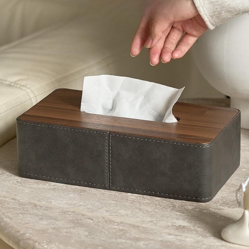 

Wooden Tissue Box Leather Tissue Case Aesthetic Rectangular Napkin Boxes Elegant Luxury Napkin Storage Cases Table Decorations темно-серого