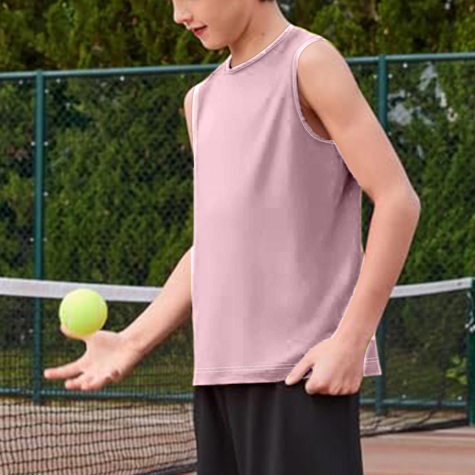 

Sleeveless Crew Neck Tank Top for Boys Classic Fit Youth Basic Solid Undershirt Soft Cotton Material Comfortable Wear 100 розовый