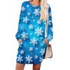 Women's Snowflake Print Fashionable Long-sleeved Round-neck Pocket Dress