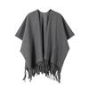 Solid Black Tassel Hem Open Front Poncho Cape Soft Faux Cashmere Wrap Shawl