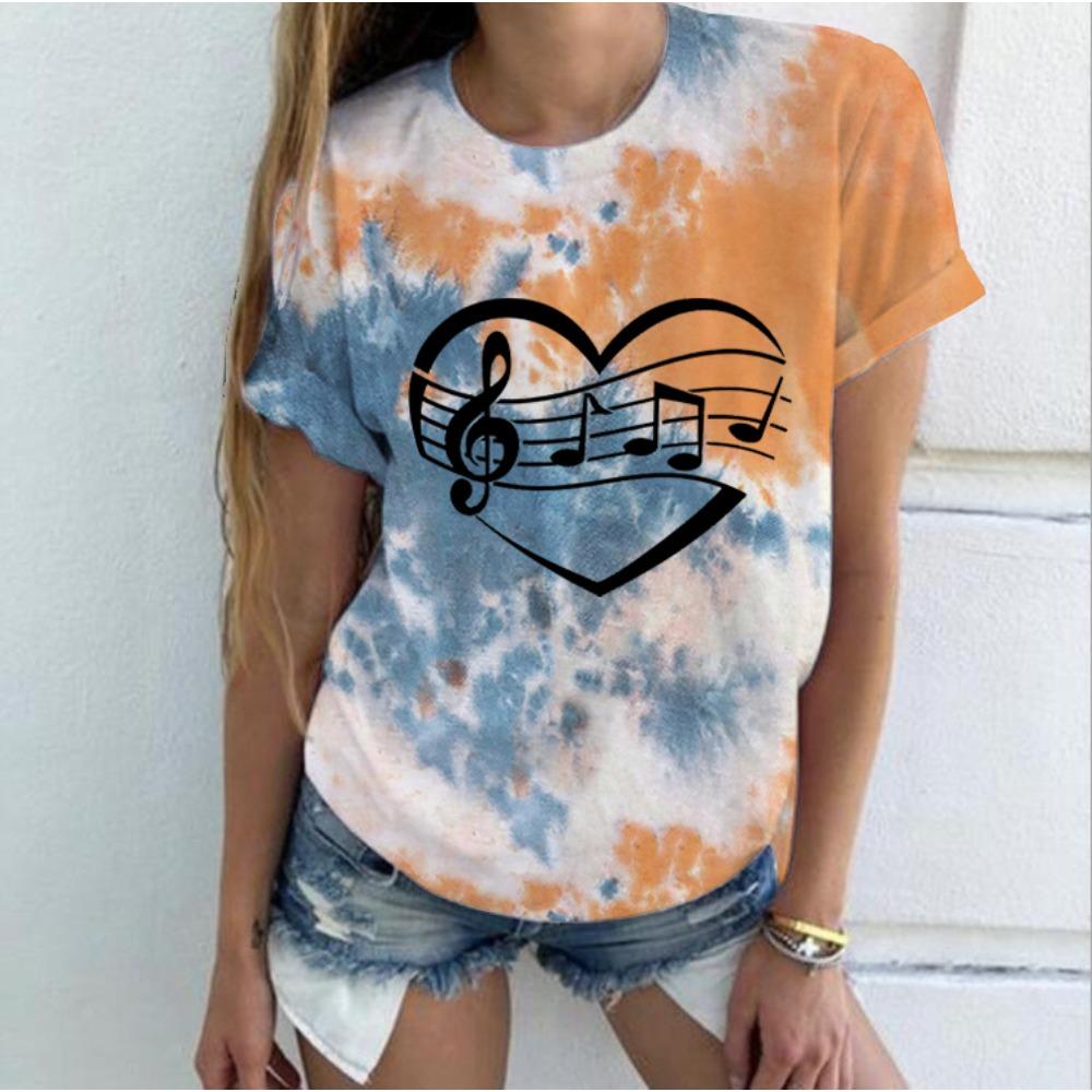 

Music Heart Tie Dye 3D Print Women T-shirts Streetwear Summer Casual Fashion Short Sleeve T Shirt O-neck Kids Tees Tops Clothing S
