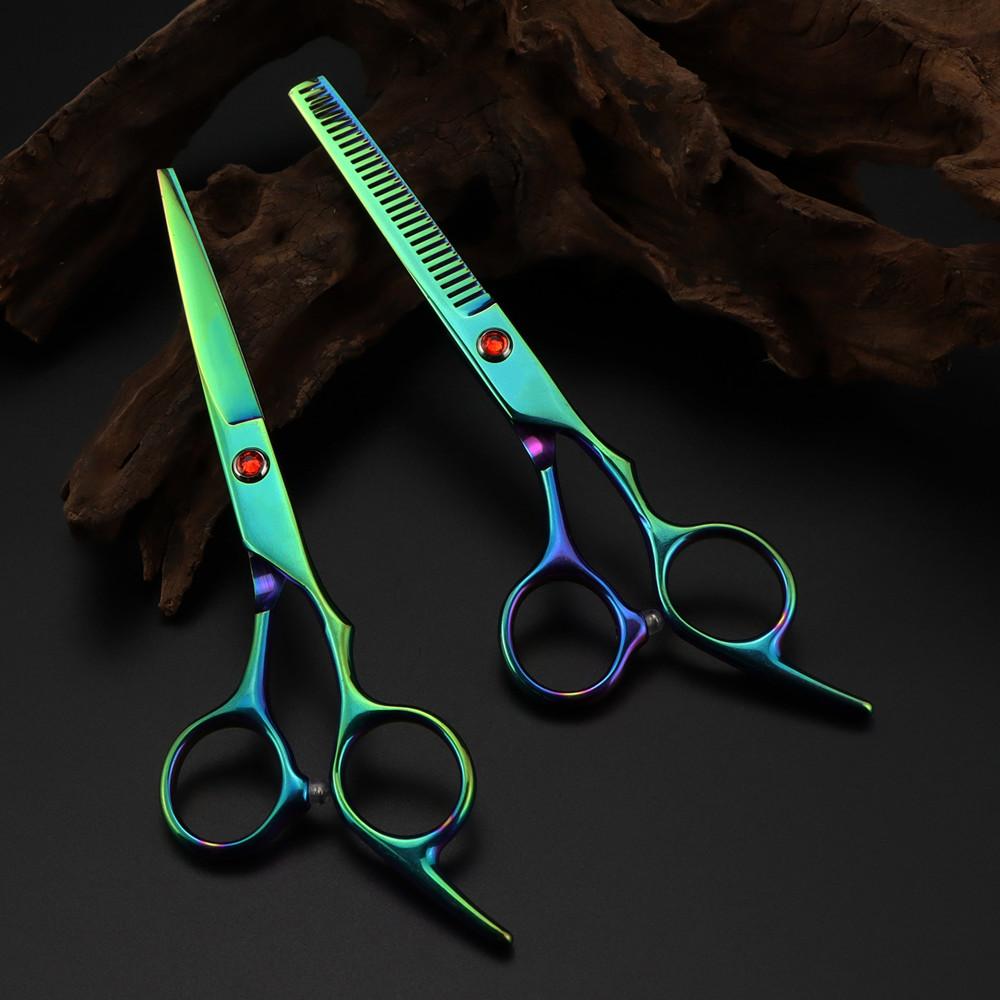 Professional 6 '' Scissor Red Gem Hair Cutting Scissors Haircut Thinning Barber Tools Cut Shears Hairdresser Scissors
