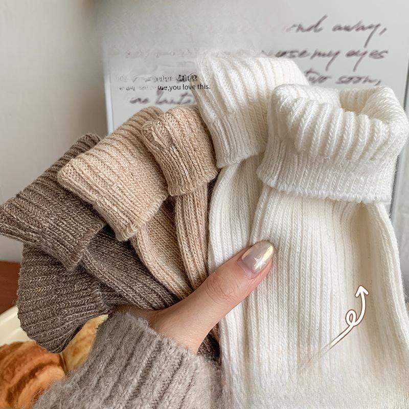 Woolen Women's Autumn and Winter Warm Mid-calf Socks, Fleece and Thickened Pile Socks, Winter Postpartum Socks, Floor Socks
