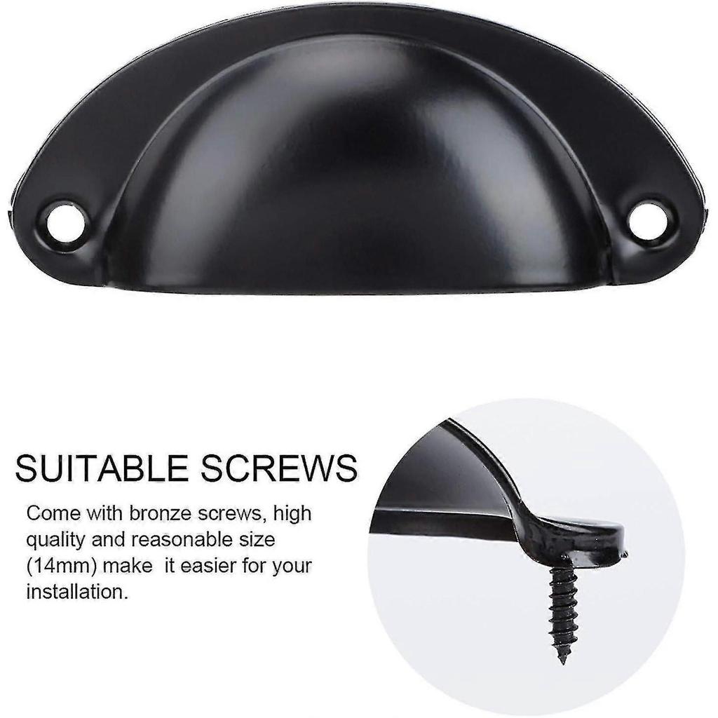 12 Pack Seashell Shaped Iron Handles For Kitchen Cupboard Door, Drawer Pulls (black Cup Pulls) - PJ